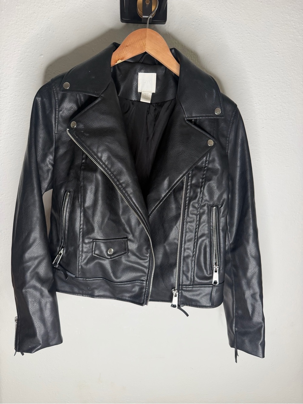 H&M Black Faux Leather Moto Jacket Size Small